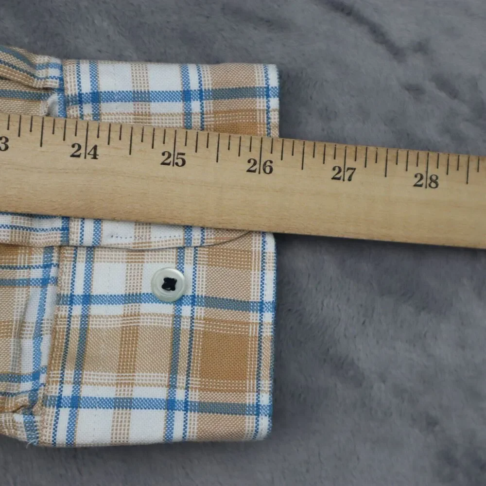 Banana Republic Shirt Mens Large Brown Plaid Button Up Flip Cuff Work Dress
